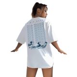 Camiseta Feminina Sweatyrocks De Manga Curta Grande Branca Azul M