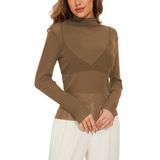 Camiseta Feminina Kiczoy Sparkle See Through Mesh De Manga Comprida