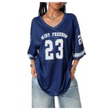 Camisa De Jérsei Soly Hux Para Mulheres De Tamanho Grande Com Decote Em V Azul Escuro