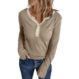 Top Feminino Acelitt Waffle Knit Henley Com Decote Em V, Cáqui, Tamanho P