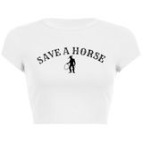 Camiseta Feminina Woxlica Save A Horse Ride A Cowboy Branca L