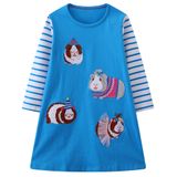 Vestido De Algodão Hongshilian Para Meninas De Manga Comprida 4t Azul E Hamster