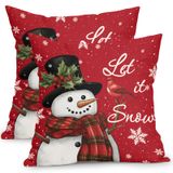 Capas De Travesseiro Kawani Red Christmas 55x55cm, Conjunto De 2 Bonecos De Neve