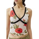 Camiseta Regata Feminina Leyajedol, Y2k, Renda, Decote Em V, Curta, Branca