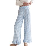 Calça Lounge De Perna Larga Com Estampa Xadrez Codcm Feminina Azul Tamanho S