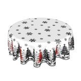 Toalha De Mesa Kawani Christmas 152 Cm, Redonda, Árvores De Inverno, Preta