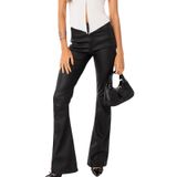 Calças De Couro Sintético Yoawdats Pu High Waist Flare Black M