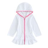 Capa De Natação Mokoggiri Com Capuz Terry Para Meninas De 7 A 8 Anos, Branca