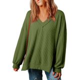 Camisa De Manga Comprida Evaless Para Mulheres Com Decote Em V Verde Oliva