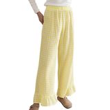 Calça Xadrez, Codcm, Feminina, Guingão, Perna Larga, Amarela