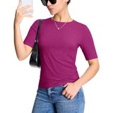 Camiseta Feminina Yucolen De Algodão De Manga Curta Vermelha Profunda