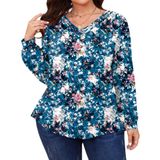 Camiseta Tfsdod Oversized Para Mulheres Plus Size Azul Floral 5gg