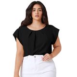 Blusa Feminina Milumia Plus Size Plissada Preta 3g