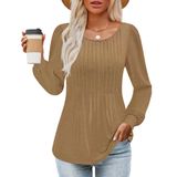 Camisa Zesica De Manga Comprida Para Mulheres, Outono, Gola Redonda, Marrom