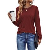 Camiseta Feminina Evaless De Primavera De Manga Comprida Vermelha Dahlia M
