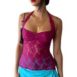 Camiseta Regata Pivanzore Y2k Lace Cami Sexy Mesh See Through Purple