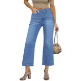 Calças Largas Lookbookstore Jeans Azuis De Cintura Alta Para Mulheres