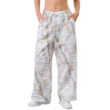 Calça De Moletom Feminina Eutten, Perna Larga, Camuflagem De Cintura Alta