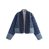 Jaqueta Feminina Opcakm Recortada Com Estampa Floral Azul Reversível Xs
