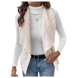 Colete Cardigã Verdusa Fuzzy Fleece Waterfall Collar Bege