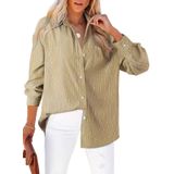 Camisa Feminina Elegante De Tamanho Grande Listrada Com Decote Em V Cáqui