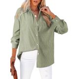 Camisa Feminina Elegante, Grande, Listrada Com Botões, Verde