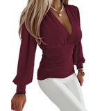 Blusa Feminina Chicme, Manga Comprida, Gola Redonda, Vinícola, Tamanho P