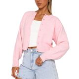 Suéter De Cardigã Dsorvicd Feminino Y2k Crop Button Down Rosa
