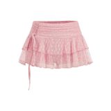 Saia Verdusa Y2k De Cintura Baixa Em Malha De Renda Rosa Com Babados Para Mulheres