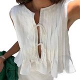 Camiseta Regata Donloise Coquette Plissada Peplum Linen Branca Feminina