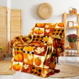 Manta De Flanela Xadrez Jansun Fall Pumpkin Leaf 130x150cm