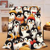 Cobertor Yibuda Funny Penguin De Flanela Macia E Quente, 100% Microfibra