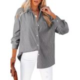 Camisa Feminina Elegante, Grande, Listrada, Com Decote Em V, Seda Preta