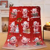 Cobertor Yibuda Christmas Pig Flannel Plush Throw 100% Microlã