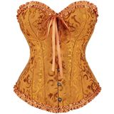 Espartilho Feminino Adelce Com Cadarço E Osso Floral Overbust Gold M