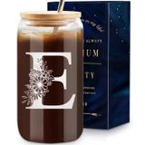 Copo De Vidro Elysine Initial 473 Ml Com Tampa De Bambu Straw Women