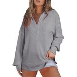 Camiseta Alvaq, Moletom Feminino Com Gola Waffle, Cinza, Xxl