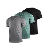 Camisa Masculina De Manga Curta Henley Tee Liloak, Pacote Com 3 Unidades, Para Homens