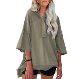 Camiseta Feminina Shewin De Manga Curta Henley Com Decote Em V, Algodão Verde