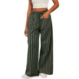 Calças Femininas Acelitt Listradas, Cor, Bloco, Cordão, Cintura, Verde