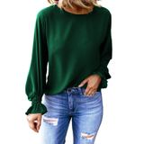 Top Dokotoo De Manga Comprida Em Chiffon Com Babados Para Mulheres - Verde
