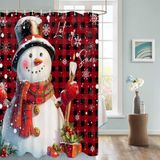Cortina De Chuveiro Ezon-ch Snowman Christmas Red Waterproof