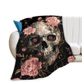 Cobertor Jerkboo Skull Roses Flannel 125x100cm Para Meninas E Mulheres