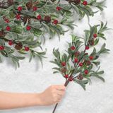Palhetas Artificiais De Visco Solsew Christmas, 6 Unidades De 44 Cm Com Frutas Vermelhas