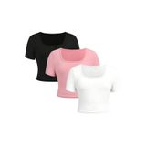 Camisetas Femininas De Manga Curta Crop Tops Soly Hux, Pacote Com 3, 11 Anos