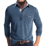 Camisa Polo Masculina Aulemen De Manga Comprida Com Bolso Azul