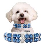 Coleira De Cachorro Psport Blue Pearl Pu Leather Para Cães Pequenos E Médios