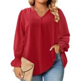 Blusa Feminina Eytino Plus Size Com Decote Em V, Manga Comprida, Chiffon, Vermelha