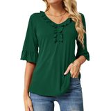 Camiseta Feminina Ivicoer Com Decote Em V, Babados, Meio Sino, Mangas Verdes