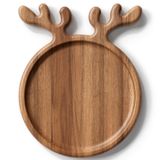 Prato De Servir Dofira Acacia Wood 25 Cm Redondo Com Chifre De Veado